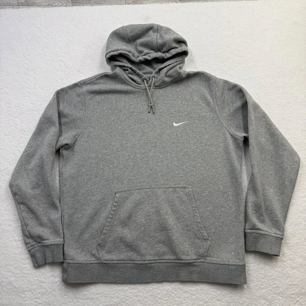 VTG Y2K‎ Nike Embroidered Swoosh Hoodie Heather Gray Streetwear Adult Size XL